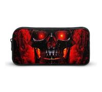 Rkklvbns Black And Red Skull Large Pencil Case Portable Pencil Bag with Zipper Stationery Organizer Simple Storage Aesthetic Stationery for Office College Adult Use