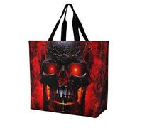 Rkklvbns Black And Red Skull Women Tote Bag Shoulder Grocerie Bags Portable Storage Handbag Lightweight Durable for Work Travel Casual Bag