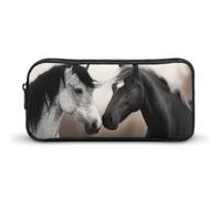 Rkklvbns Black And White Horses Large Pencil Case Portable Pencil Bag with Zipper Stationery Organizer Simple Storage Aesthetic Stationery for Office College Adult Use