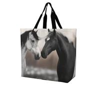 Rkklvbns Black And White Horses Women Tote Bag Shoulder Grocerie Bags Portable Storage Handbag Lightweight Durable for Work Travel Casual Bag