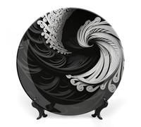 Rkklvbns Black And White Image Decorative Plates 6inch Ceramic Dinner Plates Bone China Decorative Plate with Display Stand Dessert Plates for Home Office Wall Decoration