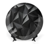 Rkklvbns Black Geometric Decorative Plates 10inch Ceramic Dinner Plates Bone China Decorative Plate with Display Stand Dessert Plates for Home Office Wall Decoration