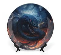 Rkklvbns Black Snake in Flames Decorative Plates 10inch Ceramic Dinner Plates Bone China Decorative Plate with Display Stand Dessert Plates for Home Office Wall Decoration