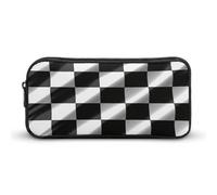 Rkklvbns Black White Race Checkered Flag Large Pencil Case Portable Pencil Bag with Zipper Stationery Organizer Simple Storage Aesthetic Stationery for Office College Adult Use