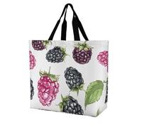 Rkklvbns Blackberry Fruit Pattern Shopping Bag Foldable, Reusable Grocery Bag for Outdoor, Large Capacity Shoulder Bags Washable Tote Bags for Work, Beach, Travel