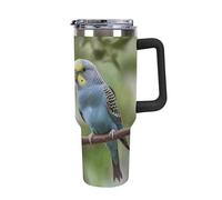 Rkklvbns Blue And Green Parakeets Travel Coffee Cup, 40 Oz Tumbler with Handle And Straw Lid, Leak-proof Large Capacity Car Cup, Keeps Cold Or Hot for Gym, Travel Sports