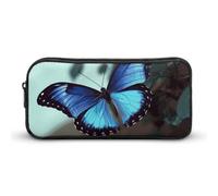 Rkklvbns Blue Butterfly Large Pencil Case Portable Pencil Bag with Zipper Stationery Organizer Simple Storage Aesthetic Stationery for Office College Adult Use