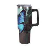 Rkklvbns Blue Butterfly Travel Coffee Cup, 40 Oz Tumbler with Handle And Straw Lid, Leak-proof Large Capacity Car Cup, Keeps Cold Or Hot for Gym, Travel Sports
