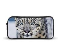 Rkklvbns Blue Eyed Snow Leopard Large Pencil Case Portable Pencil Bag with Zipper Stationery Organizer Simple Storage Aesthetic Stationery for Office College Adult Use