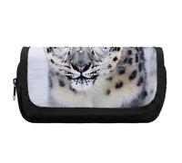 Rkklvbns Blue Eyed Snow Leopard Pencil Case Double Large Capacity Pencil Box Durable Pen Bag with Zipper Multi-Slot Pen Pouch Stylish Office Storage Box