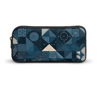 Rkklvbns Blue Geometric Pattern Large Pencil Case Portable Pencil Bag with Zipper Stationery Organizer Simple Storage Aesthetic Stationery for Office College Adult Use