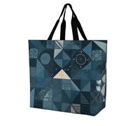 Rkklvbns Blue Geometric Pattern Women Tote Bag Shoulder Grocerie Bags Portable Storage Handbag Lightweight Durable for Work Travel Casual Bag