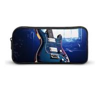 Rkklvbns Blue Guitar Large Pencil Case Portable Pencil Bag with Zipper Stationery Organizer Simple Storage Aesthetic Stationery for Office College Adult Use