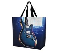 Rkklvbns Blue Guitar Women Tote Bag Shoulder Grocerie Bags Portable Storage Handbag Lightweight Durable for Work Travel Casual Bag