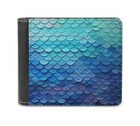 Rkklvbns Blue Mermaid Fish Scale Leather Wallets RFID Blocking Slim Front Pocket Wallet Leather Money Clip, Stylish Mens Bifold Wallet Credit Card Holder Gift for Men