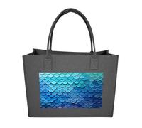 Rkklvbns Blue Mermaid Fish Scale Tote Bag for Unisex, Felt Shopping Case, Reusable Shoulder Bags with Handles, Handbag, Dark Gray, One Size