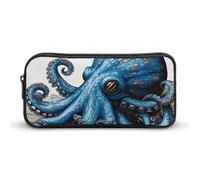 Rkklvbns Blue Octopus Large Pencil Case Portable Pencil Bag with Zipper Stationery Organizer Simple Storage Aesthetic Stationery for Office College Adult Use