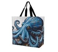 Rkklvbns Blue Octopus Women Tote Bag Shoulder Grocerie Bags Portable Storage Handbag Lightweight Durable for Work Travel Casual Bag