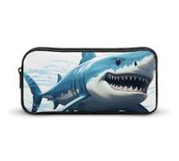 Rkklvbns Blue Shark Large Pencil Case Portable Pencil Bag with Zipper Stationery Organizer Simple Storage Aesthetic Stationery for Office College Adult Use