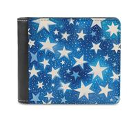 Rkklvbns Blue Shining Stars Pattern Leather Wallets RFID Blocking Slim Front Pocket Wallet Leather Money Clip, Stylish Mens Bifold Wallet Credit Card Holder Gift for Men