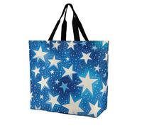 Rkklvbns Blue Shining Stars Pattern Shopping Bag Foldable, Reusable Grocery Bag for Outdoor, Large Capacity Shoulder Bags Washable Tote Bags for Work, Beach, Travel