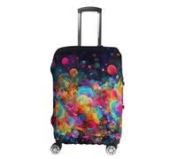 Rkklvbns Bright Beautiful Colorful Art Luggage Cover for Travel, Washable Suitcase Protector for Home, Anti Scratch Luggage Covers with Zippers on Both Sides, Stretchable Outdoor Accessories, white