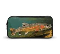 Rkklvbns Brook Trout Fly Fishing Large Pencil Case Portable Pencil Bag with Zipper Stationery Organizer Simple Storage Aesthetic Stationery for Office College Adult Use