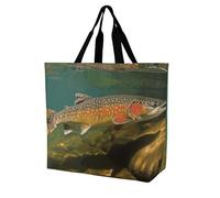 Rkklvbns Brook Trout Fly Fishing Women Tote Bag Shoulder Grocerie Bags Portable Storage Handbag Lightweight Durable for Work Travel Casual Bag