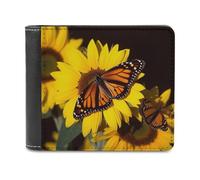Rkklvbns Butterflys on The Sunflowers Leather Wallets RFID Blocking Slim Front Pocket Wallet Leather Money Clip, Stylish Mens Bifold Wallet Credit Card Holder Gift for Men