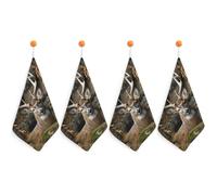 Rkklvbns Camouflage Deer Hand Towels for Bathroom, Quick-Drying Square Hanging Hand Towels with Lanyard 4PCS, Soft Hand Dry Towels for Kitchen, Hotel, Travel, Hostel, Camping