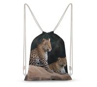 Rkklvbns Canvas Drawstring African Leopard on Rock Backpack for Gym, Personalized Sport Pack Bags for Travel, Shopping
