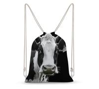 Rkklvbns Canvas Drawstring Animal Funny Cow Head Backpack for Gym, Personalized Sport Pack Bags for Travel, Shopping