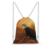Rkklvbns Canvas Drawstring Golden Sunset Bald Eagle Backpack for Gym, Personalized Sport Pack Bags for Travel, Shopping, White, 35x50cm, Canvas Drawstring Backpack