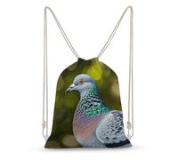 Rkklvbns Canvas Drawstring Grey Pigeon Backpack for Gym, Personalized Sport Pack Bags for Travel, Shopping, White, 35x50cm, Canvas Drawstring Backpack