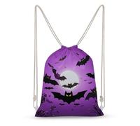 Rkklvbns Canvas Drawstring Halloween Flying Purple Bats Backpack for Gym, Personalized Sport Pack Bags for Travel, Shopping