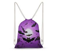 Rkklvbns Canvas Drawstring Halloween Flying Purple Bats Backpack for Gym, Personalized Sport Pack Bags for Travel, Shopping