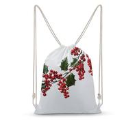 Rkklvbns Canvas Drawstring Holly Berry Branches Backpack for Gym, Personalized Sport Pack Bags for Travel, Shopping