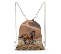 Rkklvbns Canvas Drawstring Horses Running in Desert Storm Backpack for Gym, Personalized Sport Pack Bags for Travel, Shopping, White, 35x50cm, Canvas Drawstring Backpack