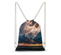 Rkklvbns Canvas Drawstring Magnificent Rainstorm Cloud Backpack for Gym, Personalized Sport Pack Bags for Travel, Shopping, White, 30x40cm