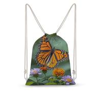 Rkklvbns Canvas Drawstring Monarch Butterflies Backpack for Gym, Personalized Sport Pack Bags for Travel, Shopping, White, 30x40cm