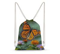 Rkklvbns Canvas Drawstring Monarch Butterflies Backpack for Gym, Personalized Sport Pack Bags for Travel, Shopping, White, 35x50cm