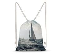 Rkklvbns Canvas Drawstring Ocean Sailing Backpack for Gym, Personalized Sport Pack Bags for Travel, Shopping, White, 30x40cm, Canvas Drawstring Backpack