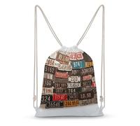 Rkklvbns Canvas Drawstring Old License Plate Backpack for Gym, Personalized Sport Pack Bags for Travel, Shopping