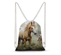 Rkklvbns Canvas Drawstring Paintings Horses Backpack for Gym, Personalized Sport Pack Bags for Travel, Shopping, White, 35x50cm, Canvas Drawstring Backpack
