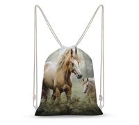 Rkklvbns Canvas Drawstring Paintings Horses Backpack for Gym, Personalized Sport Pack Bags for Travel, Shopping
