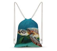 Rkklvbns Canvas Drawstring Sea Turtle Backpack for Gym, Personalized Sport Pack Bags for Travel, Shopping, White, 35x50cm, Canvas Drawstring Backpack