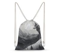 Rkklvbns Canvas Drawstring Snow Mountain Lone Wolf Backpack for Gym, Personalized Sport Pack Bags for Travel, Shopping, White, 30x40cm