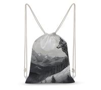 Rkklvbns Canvas Drawstring Snow Mountain Lone Wolf Backpack for Gym, Personalized Sport Pack Bags for Travel, Shopping, White, 35x50cm