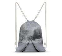 Rkklvbns Canvas Drawstring Snowy Train Tracks Backpack for Gym, Personalized Sport Pack Bags for Travel, Shopping