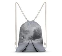 Rkklvbns Canvas Drawstring Snowy Train Tracks Backpack for Gym, Personalized Sport Pack Bags for Travel, Shopping